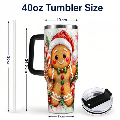 #pl[40oz|Black] Watercolor Gingerbread 40oz Tumbler with Handle, Christmas Travel Cup