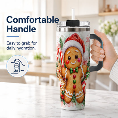 #pl[40oz|Black] Watercolor Gingerbread 40oz Tumbler with Handle, Christmas Travel Cup
