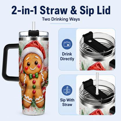 #pl[40oz|Black] Watercolor Gingerbread 40oz Tumbler with Handle, Christmas Travel Cup