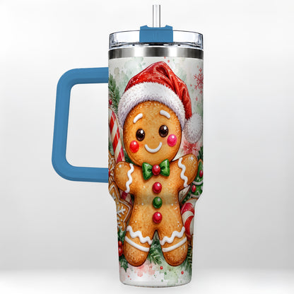 #pl[40oz|Blue] Watercolor Gingerbread 40oz Tumbler with Handle, Christmas Travel Cup