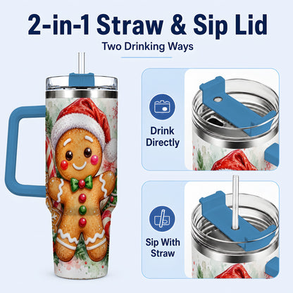 #pl[40oz|Blue] Watercolor Gingerbread 40oz Tumbler with Handle, Christmas Travel Cup
