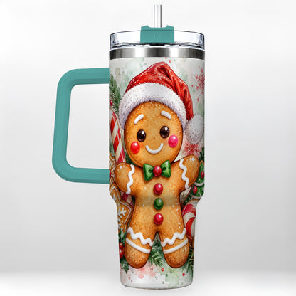 #pl[40oz|Green] Watercolor Gingerbread 40oz Tumbler with Handle, Christmas Travel Cup