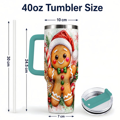 #pl[40oz|Green] Watercolor Gingerbread 40oz Tumbler with Handle, Christmas Travel Cup