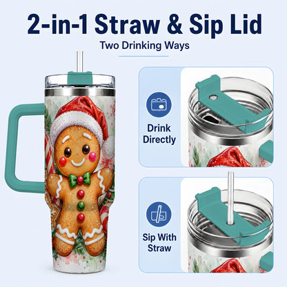 #pl[40oz|Green] Watercolor Gingerbread 40oz Tumbler with Handle, Christmas Travel Cup