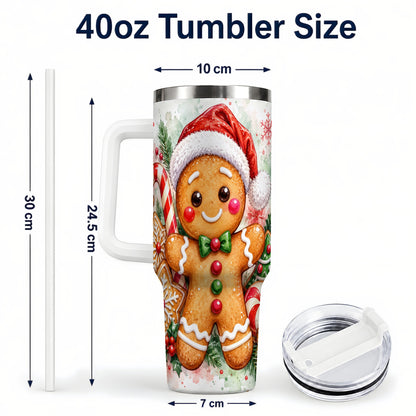 #pl[40oz|White] Watercolor Gingerbread 40oz Tumbler with Handle, Christmas Travel Cup