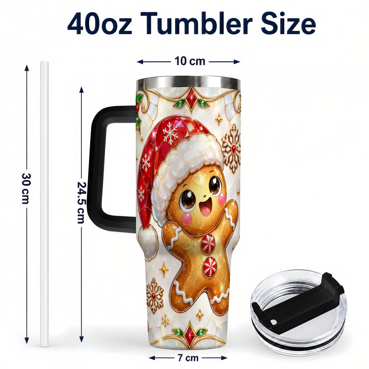 #pl[40oz|Black] Gemstone Gingerbread 40oz Tumbler with Handle, Christmas Travel Cup