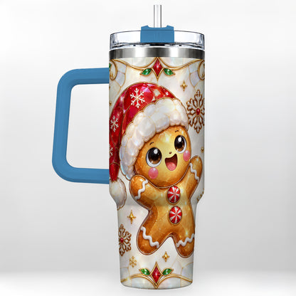 #pl[40oz|Blue] Gemstone Gingerbread 40oz Tumbler with Handle, Christmas Travel Cup