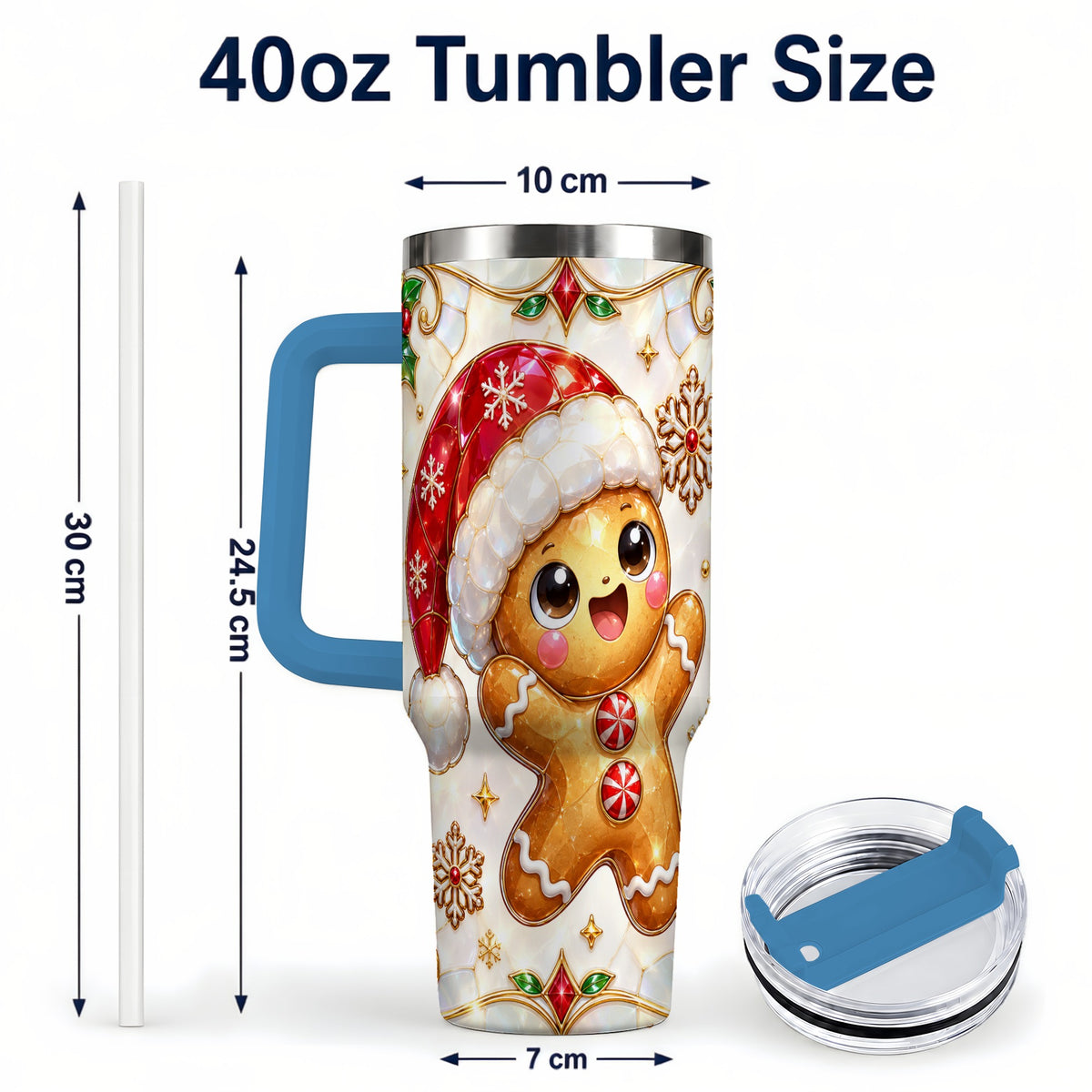 #pl[40oz|Blue] Gemstone Gingerbread 40oz Tumbler with Handle, Christmas Travel Cup