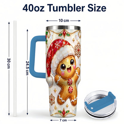#pl[40oz|Blue] Gemstone Gingerbread 40oz Tumbler with Handle, Christmas Travel Cup