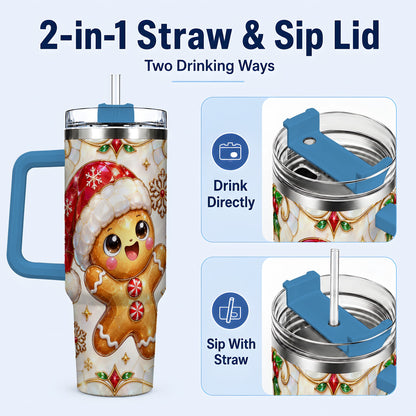 #pl[40oz|Blue] Gemstone Gingerbread 40oz Tumbler with Handle, Christmas Travel Cup