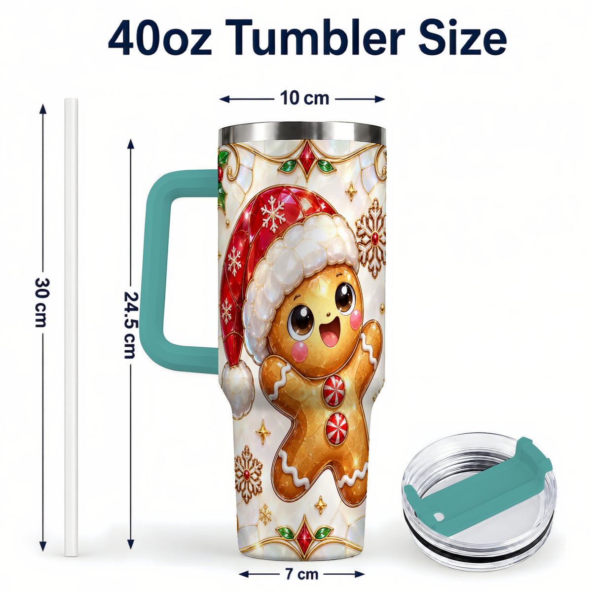 #pl[40oz|Green] Gemstone Gingerbread 40oz Tumbler with Handle, Christmas Travel Cup