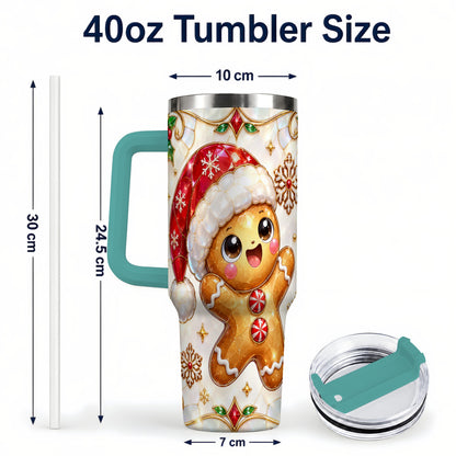 #pl[40oz|Green] Gemstone Gingerbread 40oz Tumbler with Handle, Christmas Travel Cup