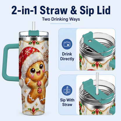 #pl[40oz|Green] Gemstone Gingerbread 40oz Tumbler with Handle, Christmas Travel Cup