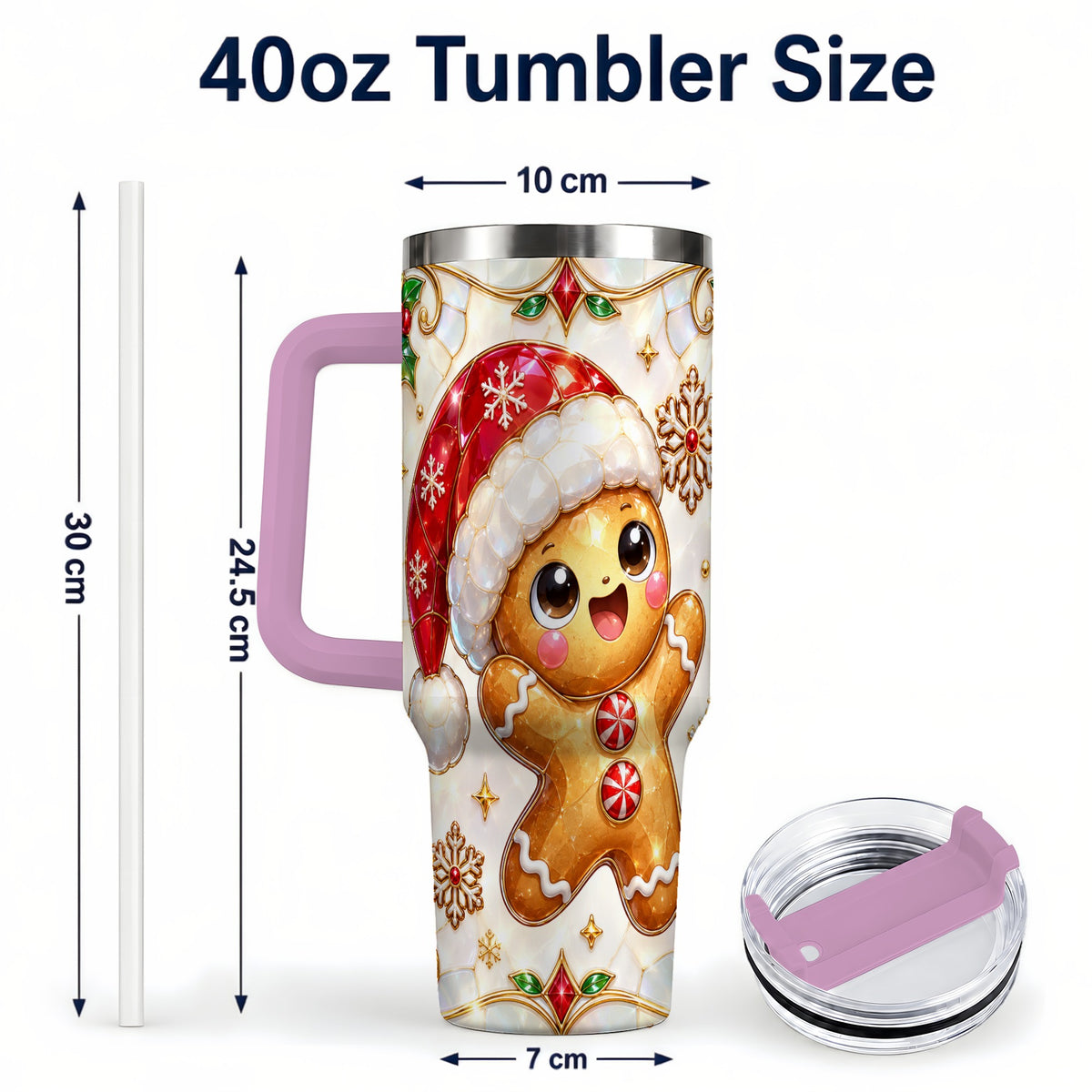 #pl[40oz|Pink] Gemstone Gingerbread 40oz Tumbler with Handle, Christmas Travel Cup