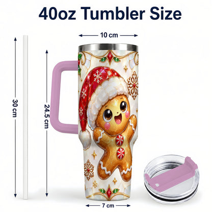 #pl[40oz|Pink] Gemstone Gingerbread 40oz Tumbler with Handle, Christmas Travel Cup