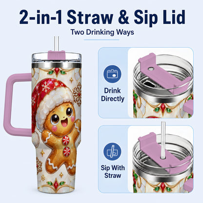 #pl[40oz|Pink] Gemstone Gingerbread 40oz Tumbler with Handle, Christmas Travel Cup