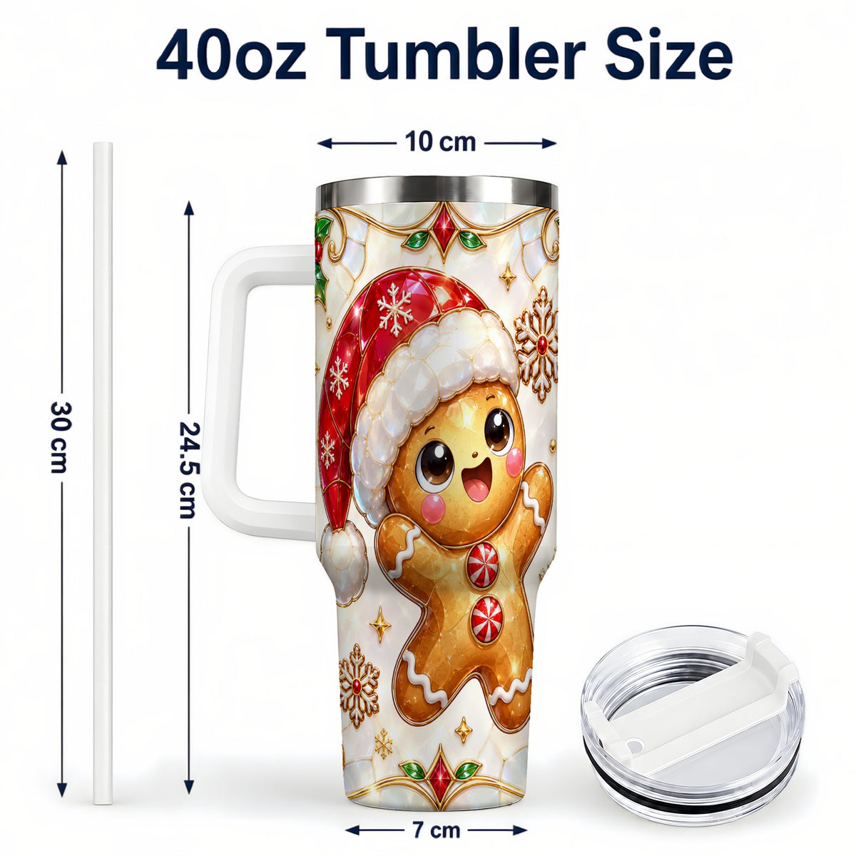 #pl[40oz|White] Gemstone Gingerbread 40oz Tumbler with Handle, Christmas Travel Cup