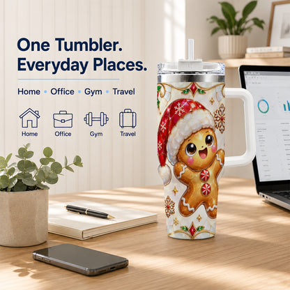 Gemstone Gingerbread 40oz Tumbler with Handle, Christmas Travel Cup