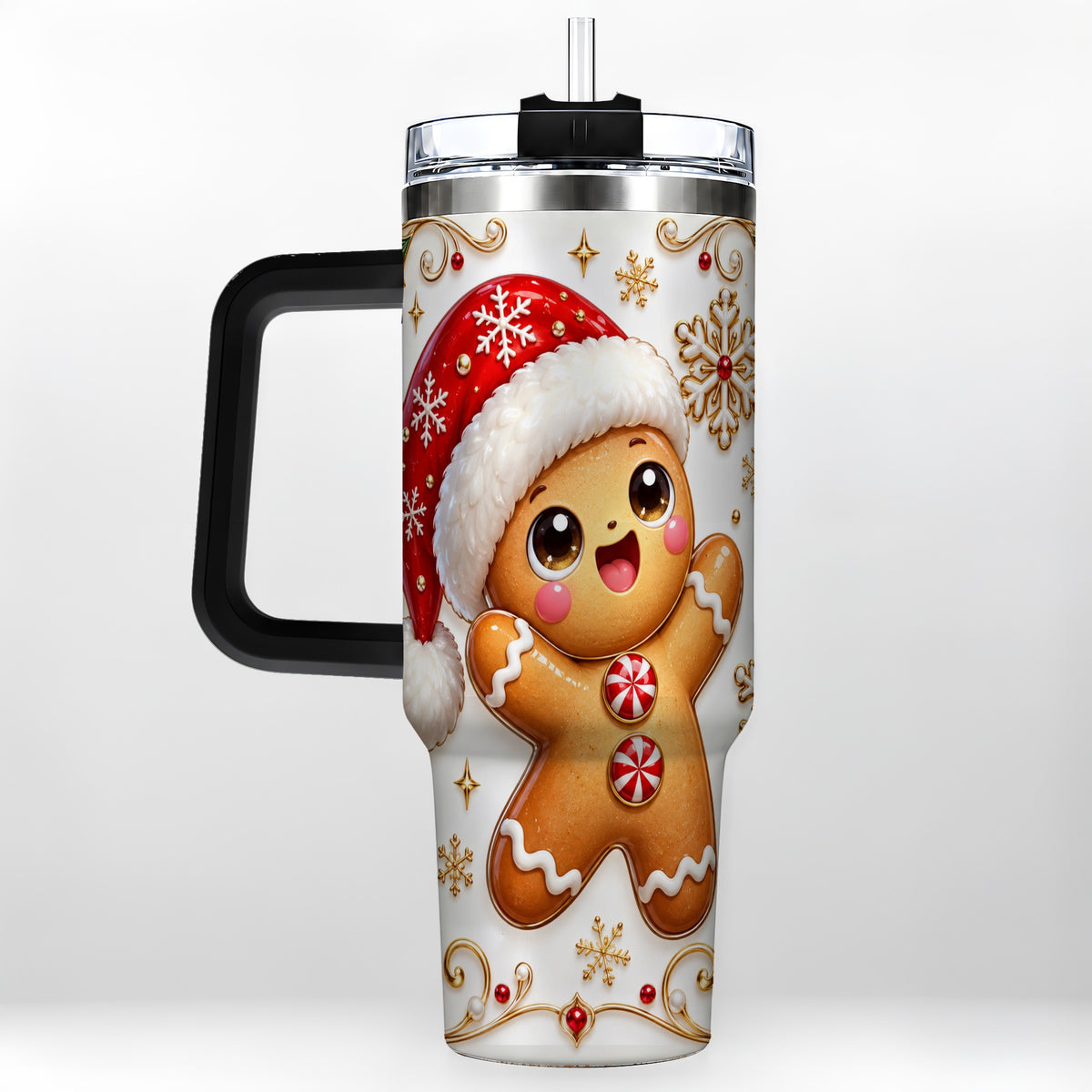 #pl[40oz|Black] Glossy Gingerbread 40oz Tumbler with Handle, Christmas Travel Cup