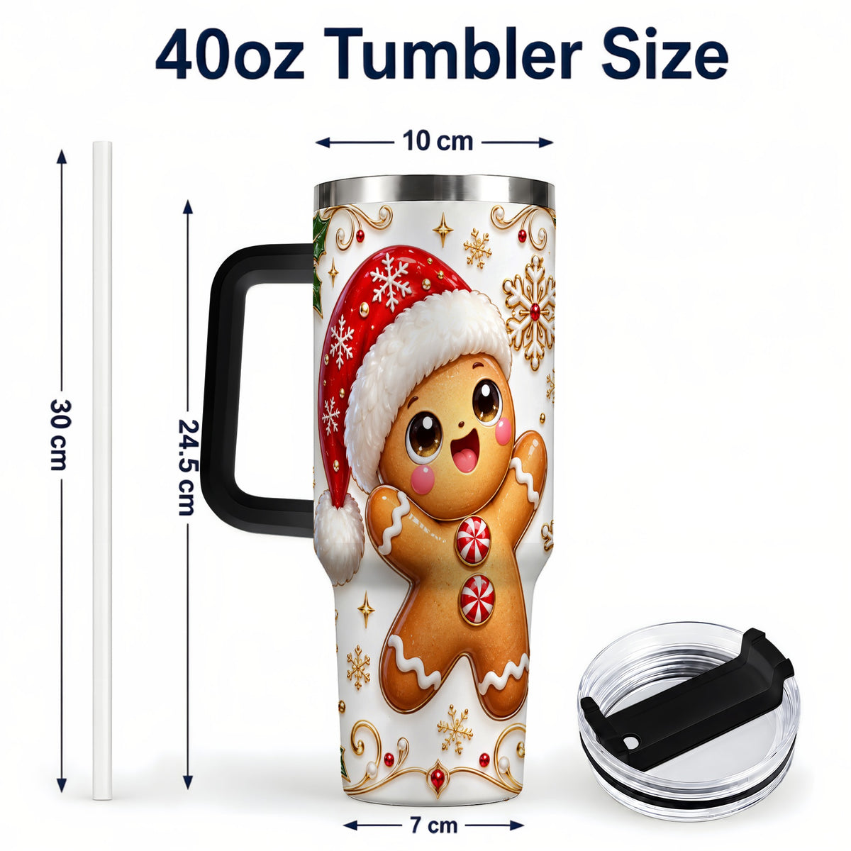 #pl[40oz|Black] Glossy Gingerbread 40oz Tumbler with Handle, Christmas Travel Cup