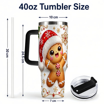 #pl[40oz|Black] Glossy Gingerbread 40oz Tumbler with Handle, Christmas Travel Cup