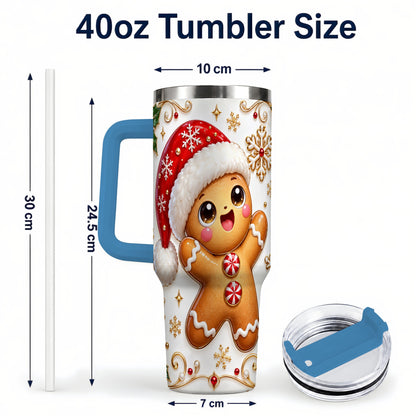 #pl[40oz|Blue] Glossy Gingerbread 40oz Tumbler with Handle, Christmas Travel Cup