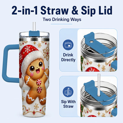 #pl[40oz|Blue] Glossy Gingerbread 40oz Tumbler with Handle, Christmas Travel Cup