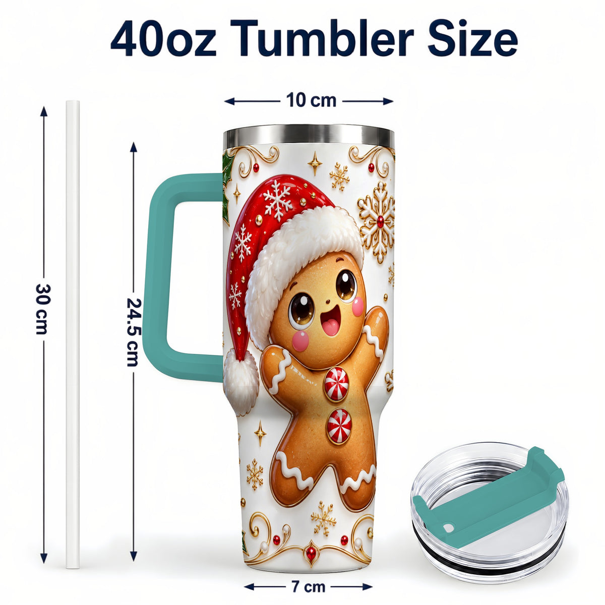 #pl[40oz|Green] Glossy Gingerbread 40oz Tumbler with Handle, Christmas Travel Cup