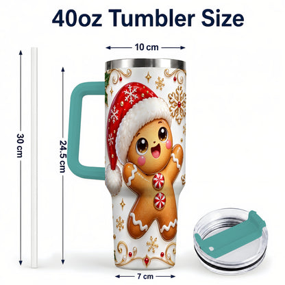 #pl[40oz|Green] Glossy Gingerbread 40oz Tumbler with Handle, Christmas Travel Cup