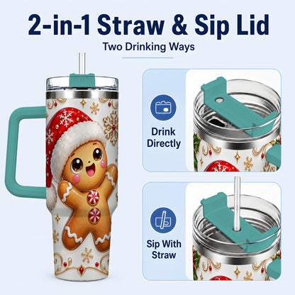 #pl[40oz|Green] Glossy Gingerbread 40oz Tumbler with Handle, Christmas Travel Cup