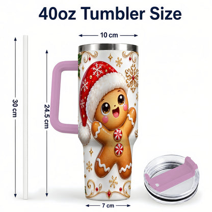#pl[40oz|Pink] Glossy Gingerbread 40oz Tumbler with Handle, Christmas Travel Cup