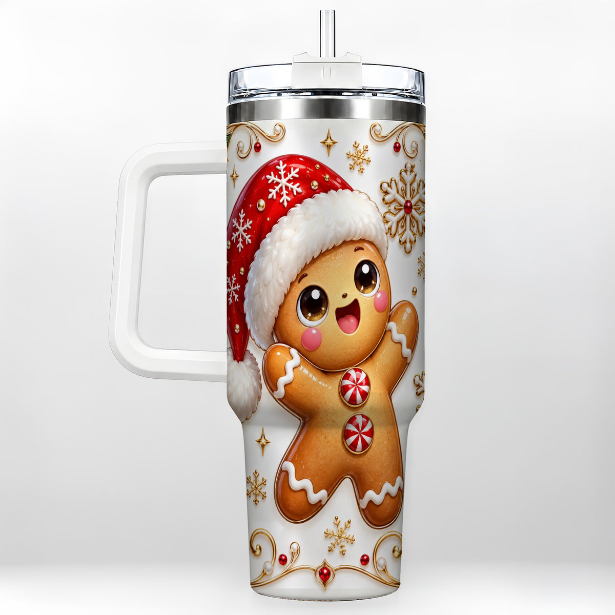 Glossy Gingerbread 40oz Tumbler with Handle, Christmas Travel Cup