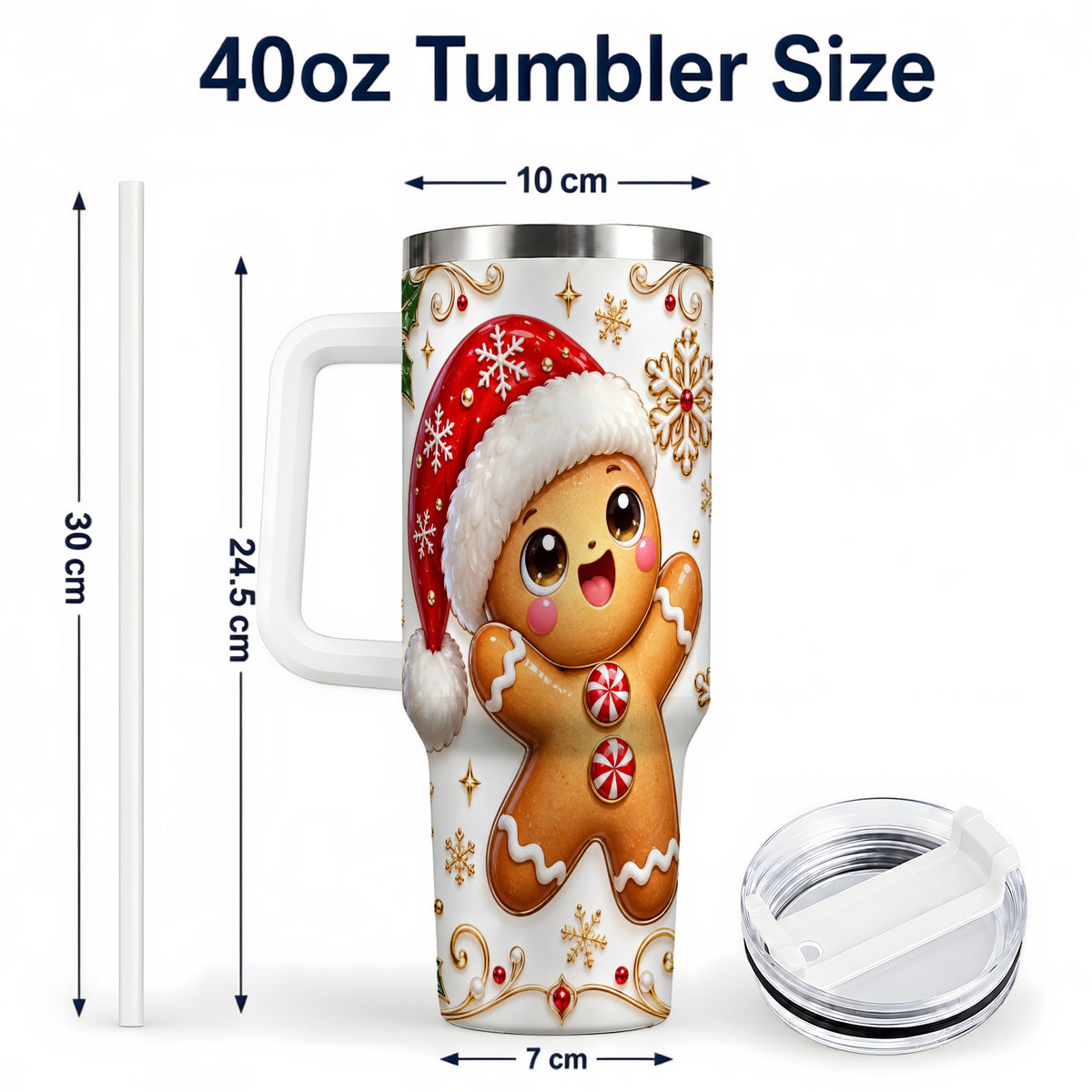 #pl[40oz|White] Glossy Gingerbread 40oz Tumbler with Handle, Christmas Travel Cup