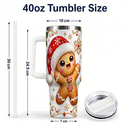 #pl[40oz|White] Glossy Gingerbread 40oz Tumbler with Handle, Christmas Travel Cup