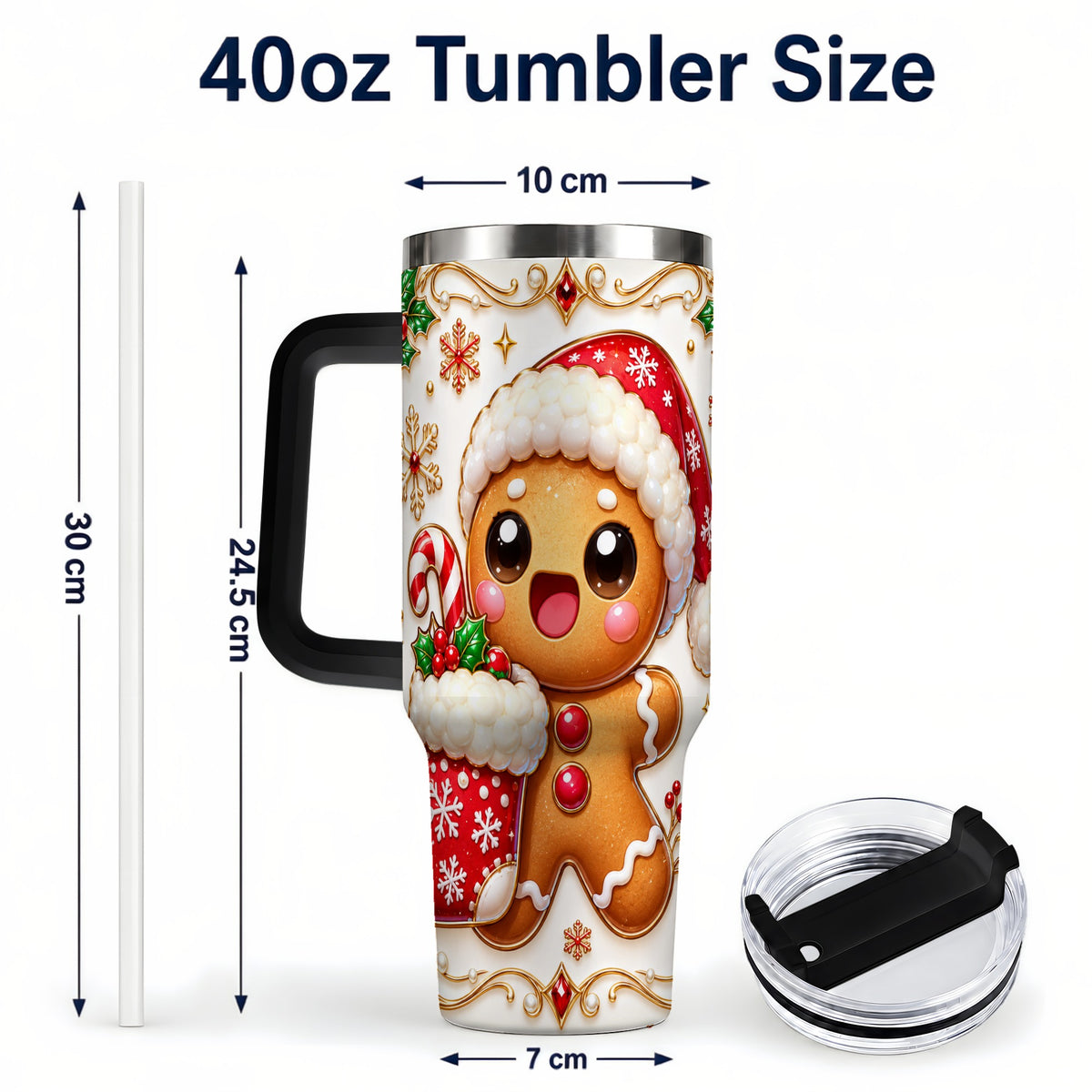 #pl[40oz|Black] Stocking Gingerbread 40oz Tumbler with Handle, Christmas Travel Cup