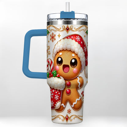 #pl[40oz|Blue] Stocking Gingerbread 40oz Tumbler with Handle, Christmas Travel Cup