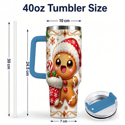 #pl[40oz|Blue] Stocking Gingerbread 40oz Tumbler with Handle, Christmas Travel Cup