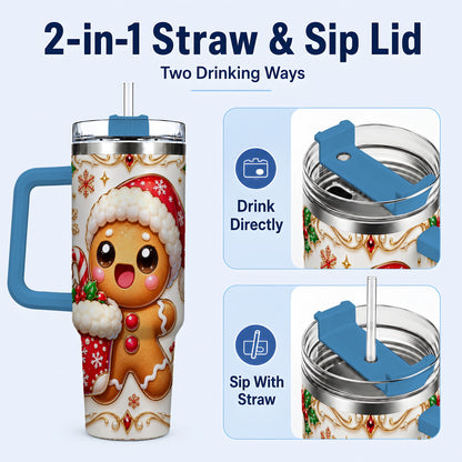 #pl[40oz|Blue] Stocking Gingerbread 40oz Tumbler with Handle, Christmas Travel Cup