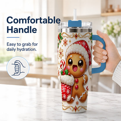 #pl[40oz|Blue] Stocking Gingerbread 40oz Tumbler with Handle, Christmas Travel Cup