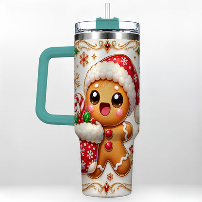 #pl[40oz|Green] Stocking Gingerbread 40oz Tumbler with Handle, Christmas Travel Cup