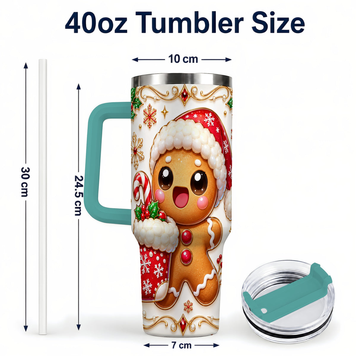 #pl[40oz|Green] Stocking Gingerbread 40oz Tumbler with Handle, Christmas Travel Cup