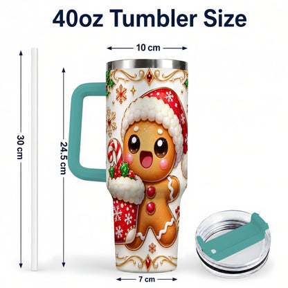 #pl[40oz|Green] Stocking Gingerbread 40oz Tumbler with Handle, Christmas Travel Cup