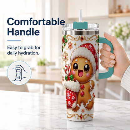 #pl[40oz|Green] Stocking Gingerbread 40oz Tumbler with Handle, Christmas Travel Cup