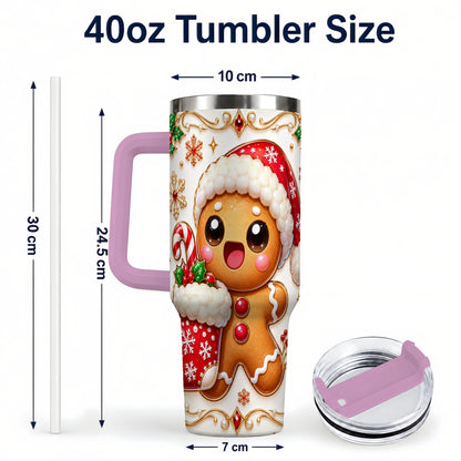#pl[40oz|Pink] Stocking Gingerbread 40oz Tumbler with Handle, Christmas Travel Cup