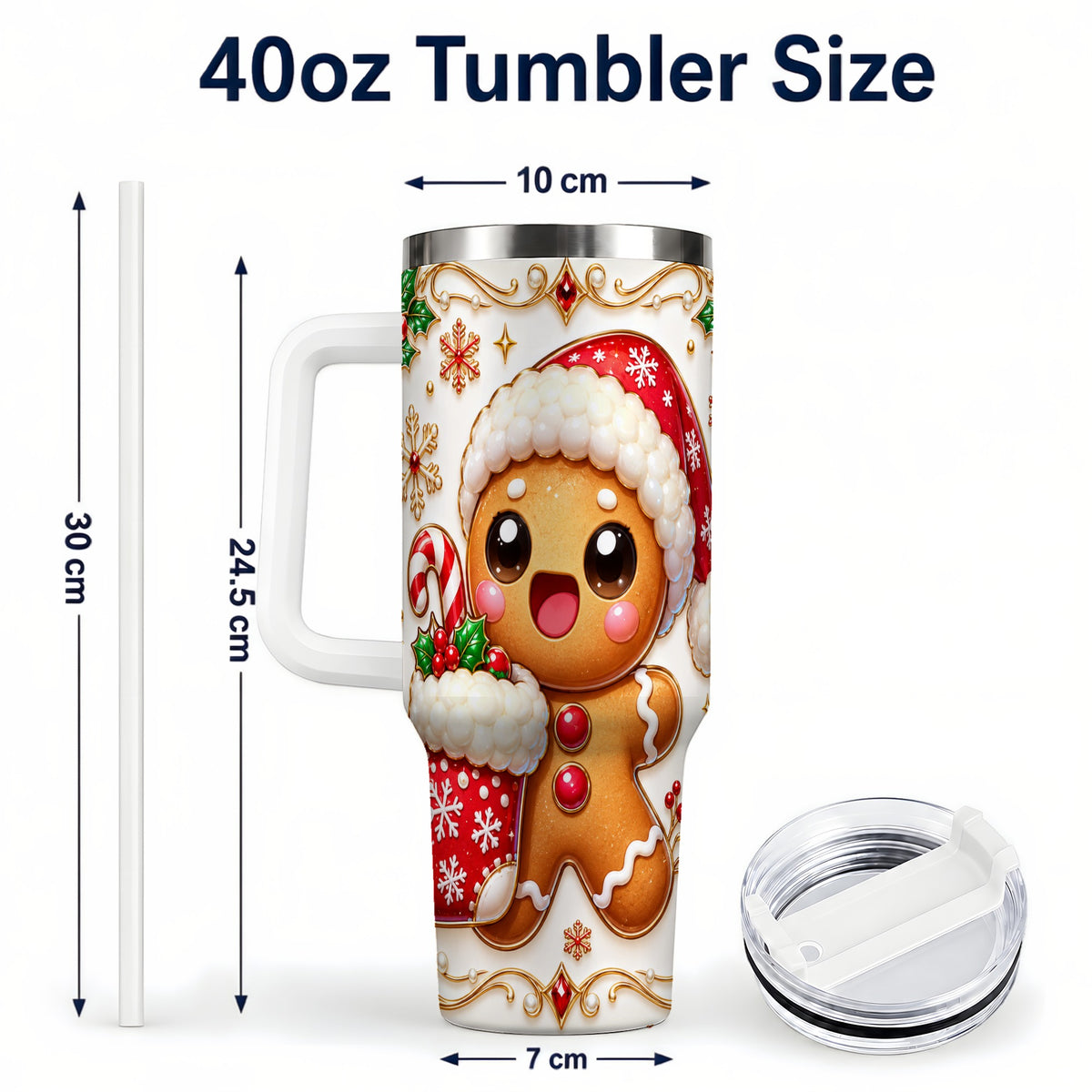 #pl[40oz|White] Stocking Gingerbread 40oz Tumbler with Handle, Christmas Travel Cup
