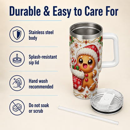 Stocking Gingerbread 40oz Tumbler with Handle, Christmas Travel Cup