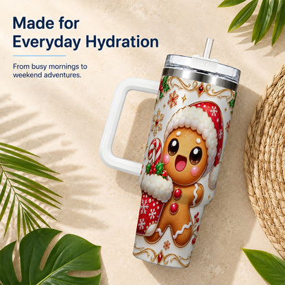 Stocking Gingerbread 40oz Tumbler with Handle, Christmas Travel Cup