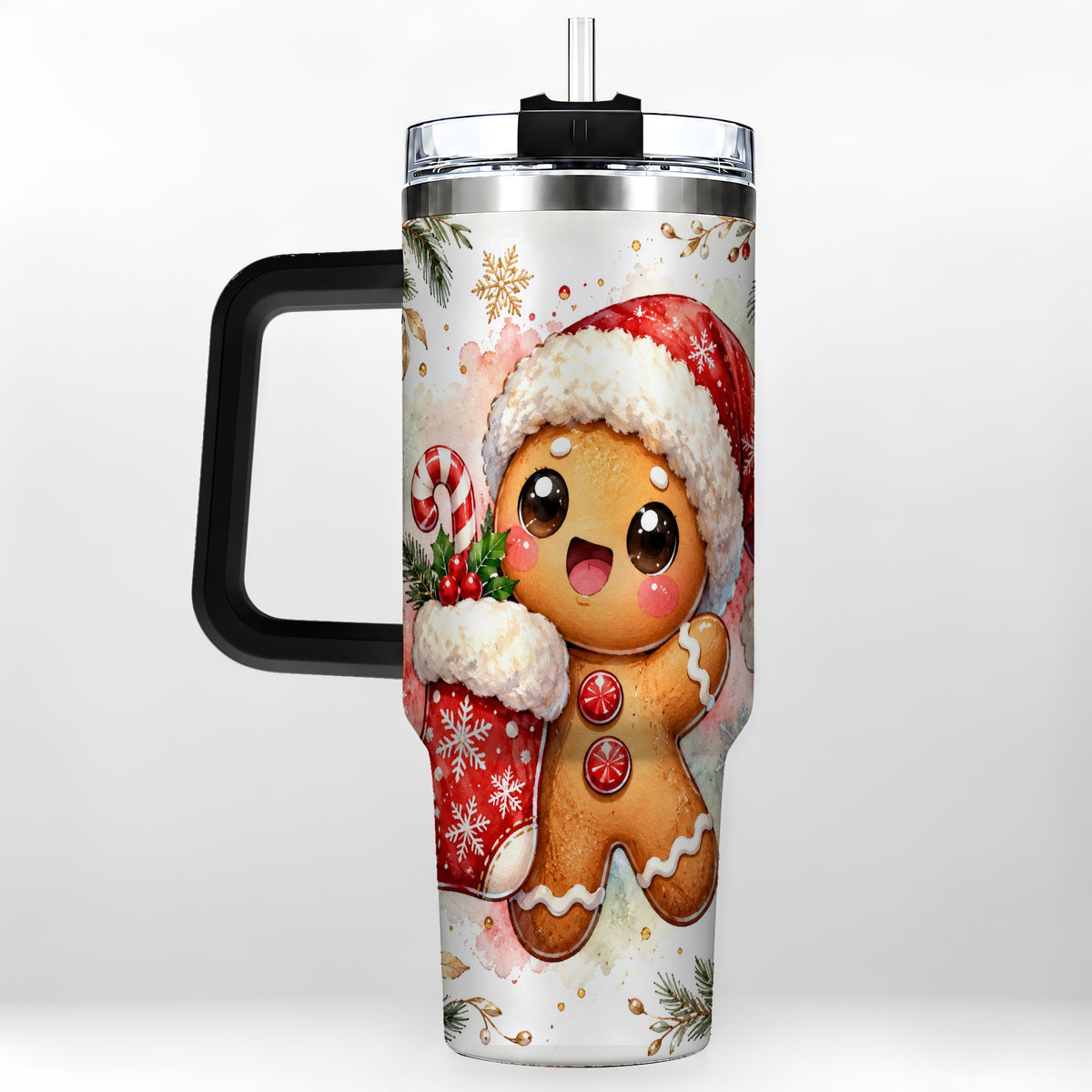 #pl[40oz|Black] Christmas Gingerbread 40oz Tumbler with Handle, Holiday Travel Cup