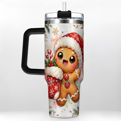 #pl[40oz|Black] Christmas Gingerbread 40oz Tumbler with Handle, Holiday Travel Cup