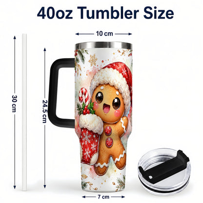 #pl[40oz|Black] Christmas Gingerbread 40oz Tumbler with Handle, Holiday Travel Cup